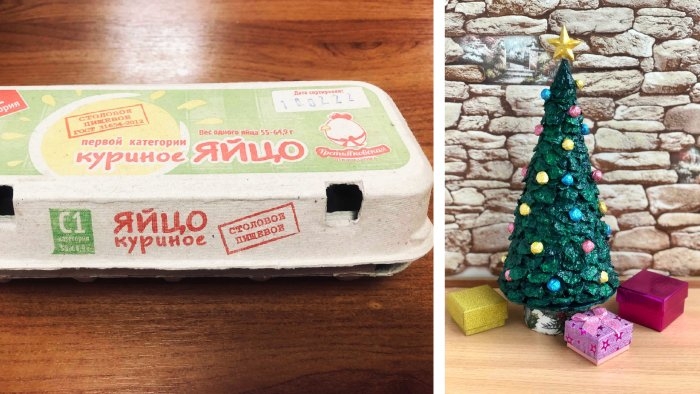 Новогодняя елочка из упаковки для яиц Новогодняя елочка из упаковки для яиц