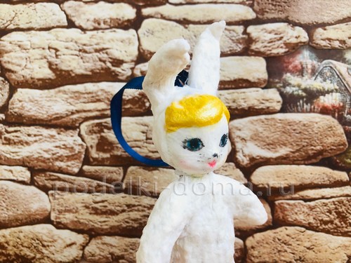 Ёлочная игрушка Зайка в технике ватного папье-маше Ёлочная игрушка Зайка в технике ватного папье-маше