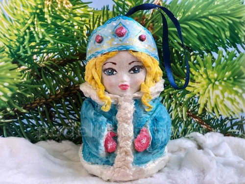 Ёлочная игрушка Зайка в технике ватного папье-маше Ёлочная игрушка Зайка в технике ватного папье-маше